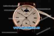 IWC Portofino Vintage Moonphase Asia 6497 Manual Winding Rose Gold Case with White Dial and Brown Leather Strap - (AAAF)