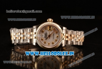 Rolex Oyster Perpetual Lady Datejust Swiss ETA 2671 Automatic 904 Steel/14K Yellow Gold Case White Dial With Diamonds Markers Yellow Gold Bracelet (BP)