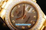 Rolex Day Date II Automatic Movement Full Gold with Diamond Bezel-Grey Dial and Diamond Markers