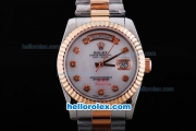 Rolex Day-Date Oyster Perpetual Automatic Rose Gold Bezel with White Dial and Diamond Marking-Big Calendar