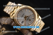 Rolex Day-Date Clone Rolex 3255 Automatic Yellow Gold Case/Bracelet with Silver Dial and Stick Markers