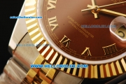 Rolex Datejust II Oyster Perpetual Automatic Movement Steel Case with Brown Dial and Gold Bezel-Two Tone Strap