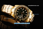 Rolex GMT Master Swiss ETA 2836 Automatic Movement Full Gold with Green Dial and Ceramic Bezel - White Marking