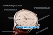 Rolex Cellini Time Asia 2813 Automatic Steel Case with White Dial Brown Leather Strap and Stick Markers