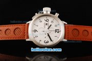 U-BOAT Italo Fontana Flightdeck Working Chronograph Quartz Movement Steel Case with White Dial and Black Numeral Marker-Brown Leather Strap U-BOAT Italo Fontana Flightdeck Working Chronograph Quartz Movement Steel Case with White Dial and Black Numeral Marker-Brown Leather Strap
