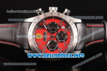 Scuderia Ferrari Chronograph Miyota OS20 Quartz Steel Case with Red Dial Black Leather Strap and Silver Arabic Numeral Markers