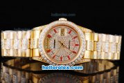 Rolex Day-Date Oyster Perpetual Automatic Full Gold with Diamond Dial and Red Marking