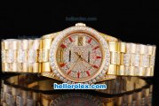 Rolex Day-Date Oyster Perpetual Automatic Full Gold with Diamond Dial and Red Marking