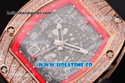 Richard Mille RM010 Miyota 9015 Automatic Rose Gold/Diamonds Case with Skeleton Dial and Red Inner Bezel