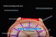 Jaeger-LeCoultre Lady Miyota Quartz Rose Gold Case with White MOP Dial Purple Stick Markers and Red Leather Strap - Diamonds Bezel