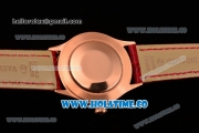 Rolex Cellini Time Asia 2813 Automatic Rose Gold Case with White Dial Red Leather Strap and Stick/Roman Numeral Markers