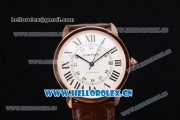 Cartier Rotonde De Tourbillon Swiss ETA 2892 Automatic Rose Gold Case with White Dial and Rose Gold Bezel Brown Leather Strap