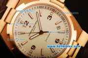 Vacheron Constantin Overseas Swiss ETA 2836 Automatic Movement Gold Case with Stick Markers and Brown Leather Strap