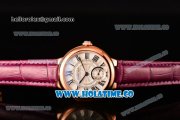 Cartier Ballon Bleu De Small Swiss Quartz Rose Gold Case with White Dial Black Roman Numeral Markers and Burgundy Leather Strap