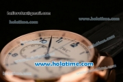 IWC Portuguese Chrono Miyota OS20 Quartz Rose Gold Case with White Dial Blue Numeral Markers and Black Leather Bracelet