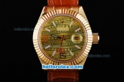 Rolex Datejust Automatic Gold Case with Yellow Dial-Leather Strap