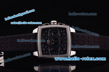 Tag Heuer Monaco Chronograph Quartz Steel Case with Black Dial and Black Leather Strap