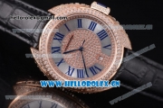 Cartier Cle de Cartier Asia ST16 Automatic Rose Gold/Diamonds Case with Diamonds Dial Roman Numeral Markers and Black Leather Strap Diamonds Bezel