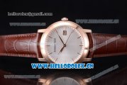 Audemars Piguet Jules Audemars Clone AP Calibre 3120 Automatic Rose Gold Case with Silver Dial Stick Markers and Brown Leather Strap (EF)