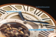 Cartier Ballon Bleu de Cartier Swiss Tourbillon Manual Winding Movement Gold Case with Roman Numerals-Black Leather Strap