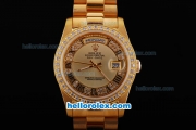 Rolex Day-Date Oyster Perpetual Full Gold with Diamond Bezel,Roman Marking