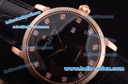 Patek Philippe Calatrava Swiss ETA 2824 Automatic Rose Gold Case with Black Dial and Black Leather Strap