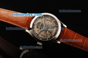 Jaeger-LeCoultre Tourbillon Automatic Movement Stainless Steel Case with Transparent Case Back and Brown Leather Strap