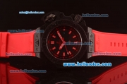 Hublot King Power Swiss ETA 2836 Automatic Carbon Fiber Case with Black Dial and Red Rubber Strap