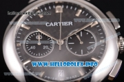 Cartier Rotonde De Chrono Miyota Quartz Steel Case with Black Carbon Fiber Dial and Brown Leather Strap - Stick Markers