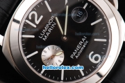 Panerai Luminor Marina Pam 076 Swiss Valjoux 7750 Movement Black Dial with White Stick/Numeral Marker-Leather Strap