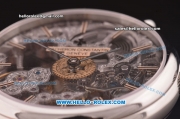 Vacheron Constantin Skeleton Swiss Manual Winding Movement Silver Case with Skeleton Dial and Black Leather Strap