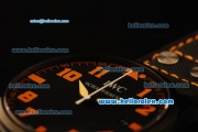 IWC Pilot Swiss Quartz PVD Case with Black Dial and Black Leather Strap-Orange Markers