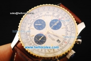 Breitling Navitimer Chronograph Swiss Valjoux 7750 Automatic Movement Steel Case with Gold Bezel and Brown Leather Strap