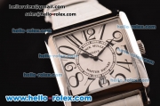 Franck Muller Master Square Swiss Quartz Steel Case with White Dial Numeral Markers and White Leather Strap