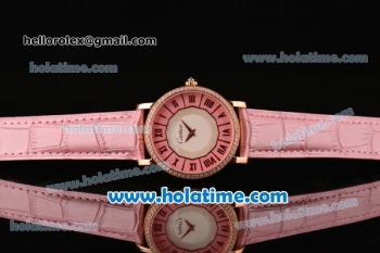 Cartier D'Art Miyota Quartz Steel Case with Roman Numeral Markers Pink Leather Bracelet and Pink/White Dial