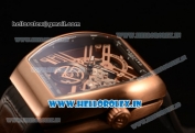 Franck Muller Vanguard Miyota Automatic Copy Tourbillon Rose Gold Case With Skeleton Dial Leather/Rubber Strap