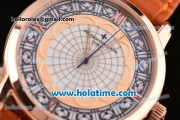 Vacheron Constantin Metiers D Art Miyota OS2035 Quartz Rose Gold Case with White Dial and Brown Leather Strap