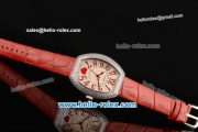 Franck Muller Heart Swiss Quartz Steel Case with Red Leather Strap Diamond Bezel and White Dial - ETA Coating