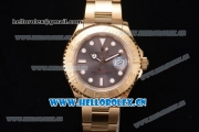 Rolex Yacht-Master 40 Clone Rolex 3135 Automatic Yellow Gold Case/Bracelet with Grey Dial and Dot Markers (BP)