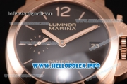 Panerai PAM 393 Luminer Marina Clone P.9000 Automatic Rose Gold Case with Black Dial and Yellow Stick/Arabic Numeral Markers - 1:1 Original (ZF)