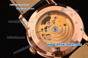 Patek Philippe Complications ST22 Automatic Rose Gold Case with Black Leather Strap Gold Markers and Black Dial