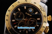 Rolex Daytona for BMW Quartz Movement with Graduated Gold Bezel and Black Dial,Gold Marking and Small Calendar--2008 New Model