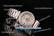 Omega De Ville Ladymatic Swiss Quartz Movement Steel Case Steel Bracelet with Diamond Bezel and White Dial