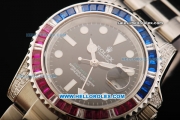 Rolex GMT Master II Swiss ETA 2836 Automatic Movement Full Steel with Diamond Bezel and White Markers