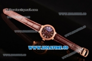 Cartier Ballon Bleu De Small Swiss Quartz Rose Gold Case with Diamonds Bezel Brown Dial and Brown Leather Strap - White Markers