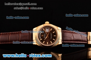 Rolex Day-Date Asia 2813 Automatic Yellow Gold Case with Brown Leather Strap Stick Markers and Brown Dial