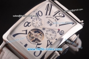 Franck Muller Long Island Tourbillon Automatic Movement Steel Case with White Dial and White Leather Strap