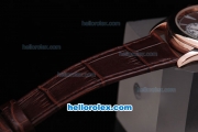 Patek Philippe Classic Quartz Brown Dial and Rose Gold Bezel with White Marking and Brown Leather Strap