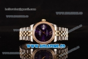 Rolex Datejust Asia 2813 Automatic Two Tone Case with Purple Dial Diamonds Bezel and Roman Numeral Markers (BP)