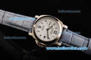 Panerai Luminor Marina Pam 049 Automatic Movement Steel Case with White Dial and Blue Leather Strap-Lady Model